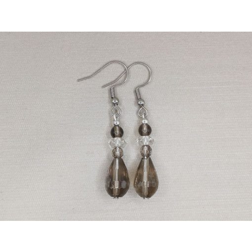 Füstkvarc formadíszített fülbevaló