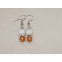 Karneol-hegyikristály golyós fülbevaló
