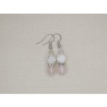 Rózsakvarc-hegyikristály golyós fülbevaló 