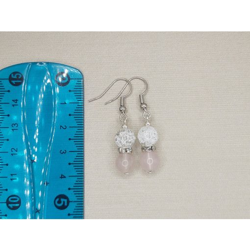 Rózsakvarc-hegyikristály golyós fülbevaló 