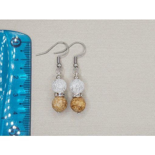 Tájképjáspis-hegyikristály golyós fülbevaló