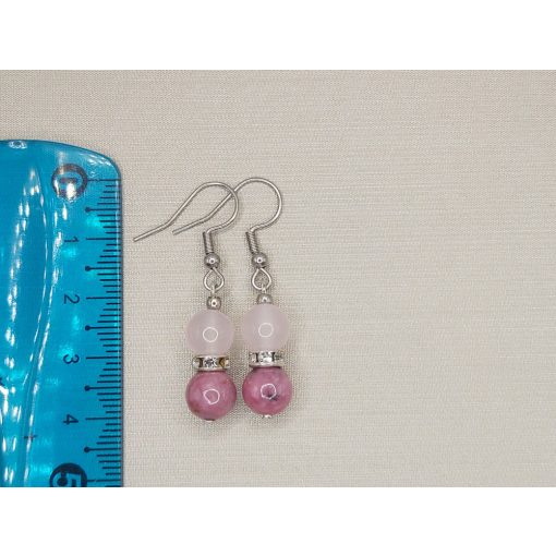 Rodonit-rózsakvarc golyós fülbevaló