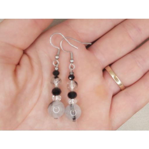 Fekete turmalinkvarc formadíszített füli