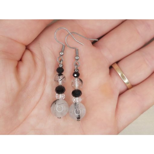 Fekete turmalinkvarc formadíszített füli